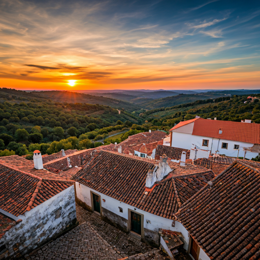 Vista panorâmica do Ninho do Açor e da paisagem envolvente ao pôr do sol